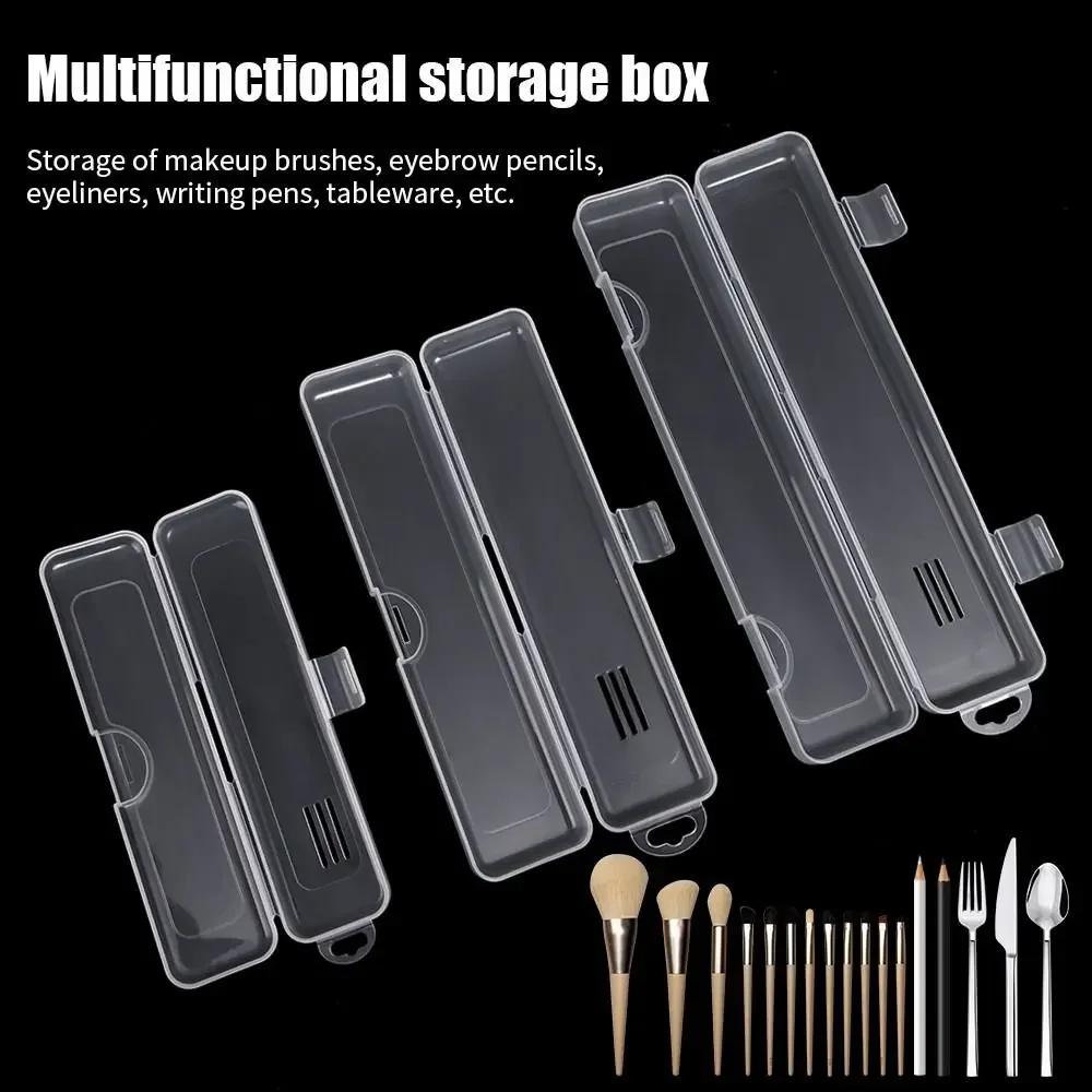 1Pcs Transparent Plastic Box Organizer Multifunctional Eyebrow Pencil Tableware Chopsticks Makeup Brush Storage Box with Cover