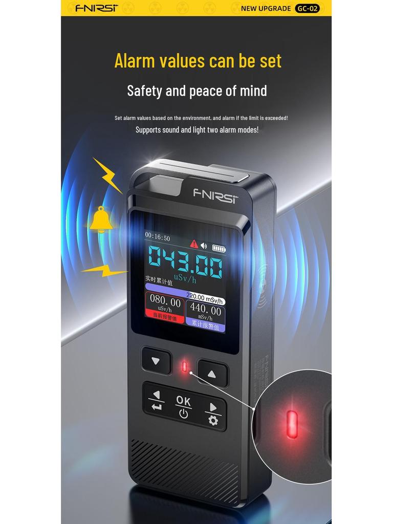 FNIRSI GC-02 Professional Nuclear Radiation Detector & Personal Geiger Counter Dose Alarm