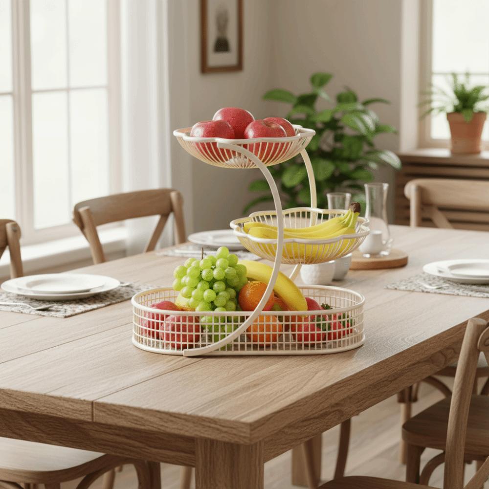 Metal Tiered Fruit Basket Hollow-Out Snack Display Rack Fruit Basket  Home Office Use