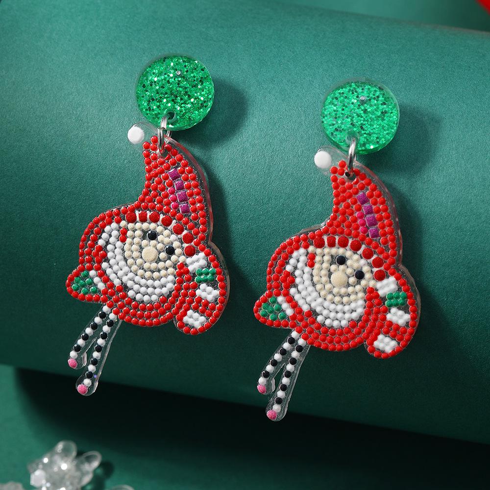 Handmade European Christmas Tree Earrings: Colorful Acrylic Rice Beads