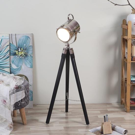 93.98 Cm Black Wooden Tripod Spotlight Industrial Nautical Searchlight for Home, Office, Livingroom, Bedroom, Diningroom Decor