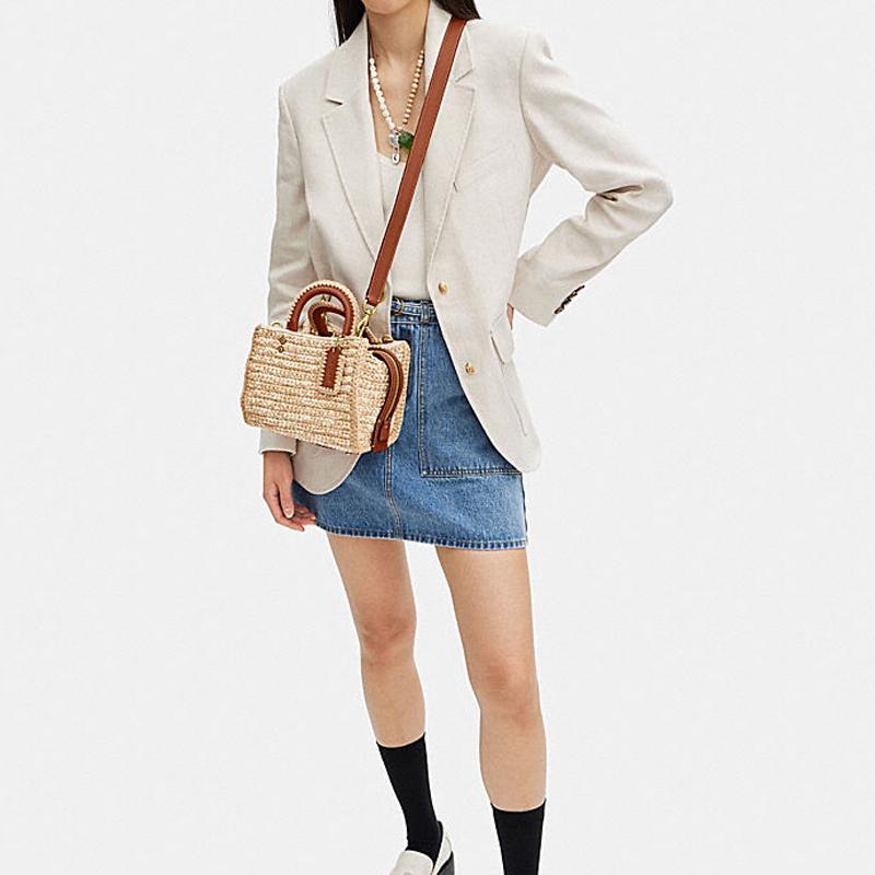 New COACH Rogue Fabric Tote Bag Shopping Bag Handbag Small Size Women's Brown CJ635-B4RHR