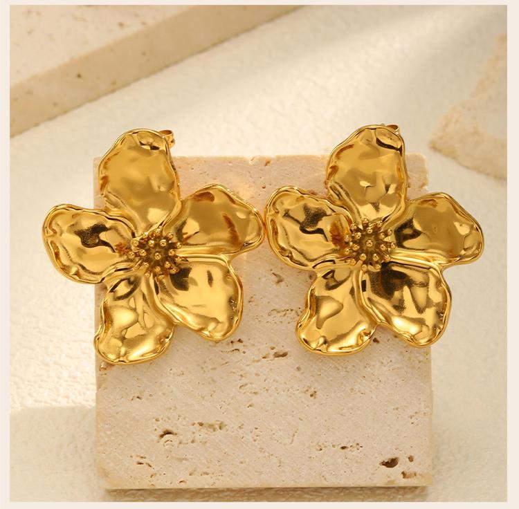 Flower Earrings Studs for Women Nickel Free, Chunky Stainless Steel Personality Big Pearl Floral Stud Earring Christmas Gift