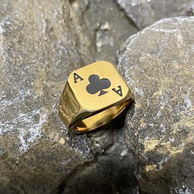 Square Poker Vintage Stainless Steel Ring Gothic Ace Of Plum Blossom Unisex Party Ring For Men Punk Geometric Jewelry Wholesale