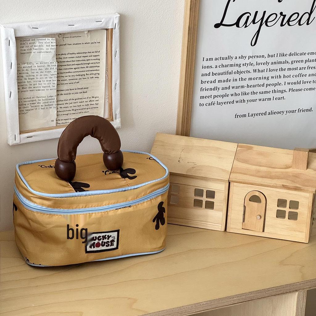 Korean Lucky Color Block Travel Makeup Bag, Large-Capacity, Water-Resistant Toiletry Organizer.