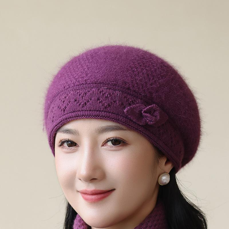 

Winter Hat Rabbit Hair Beret In The Elderly Piled Thick Thermal Hat Knitted Hat only hat