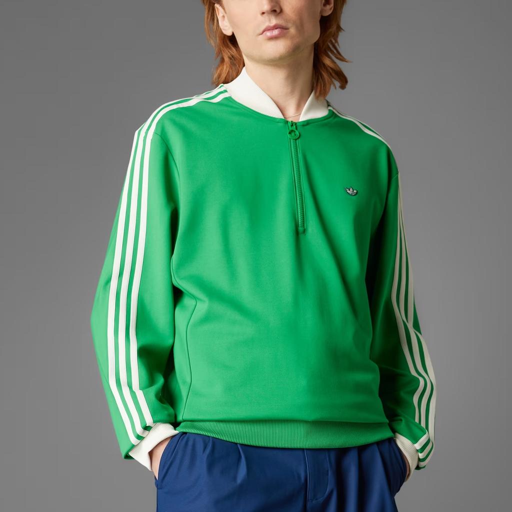 Adidas Originals 3-Stripes 1/4 Zip Sweatshirt Golf Series Fashion Versatile Comfortable Striped Long Sleeve Sweatshirt Men Sweatshirt Green JP2061