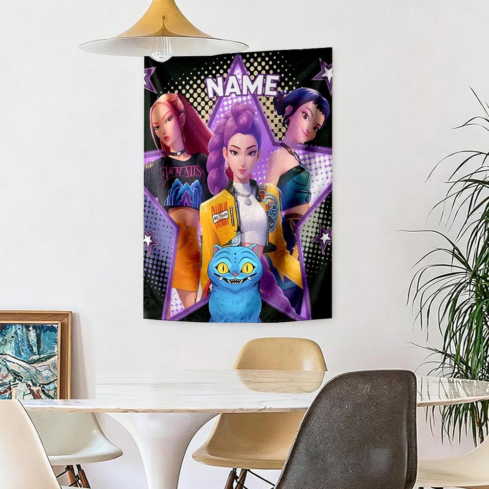 Kpop Demon Hunters Custom Your Name Wall Decor Tapestry Art For Pet Memorial Birthdaywedding Party Backdrop Family Gift