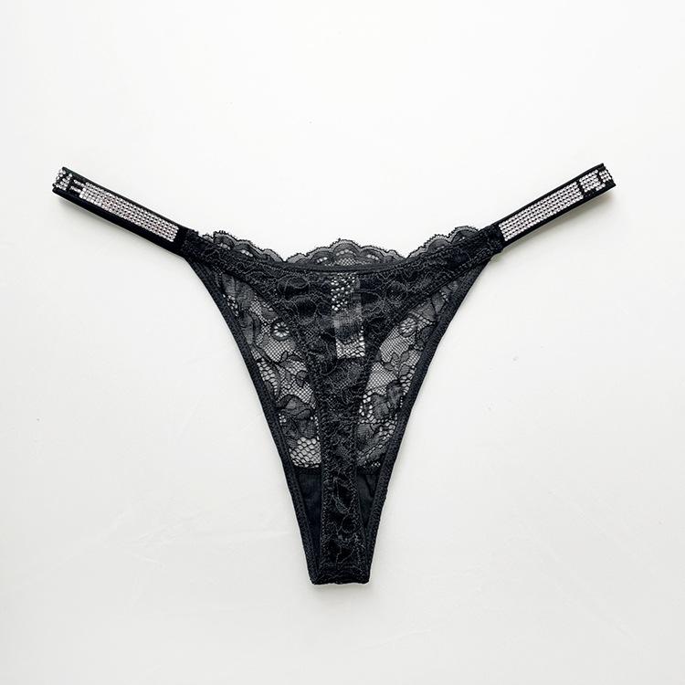 Women Briefs Sexy Panties Shiny Rhinestone Lace Thin Strap Underpant Ultra-thin Sexy See-through Women's Thong