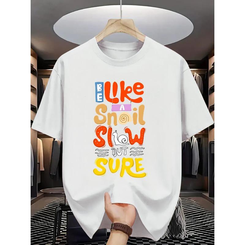 Summer Men S Fashion Short-Sleeve T-Shirt with Letter Pattern Print , Relaxed Fit S белый