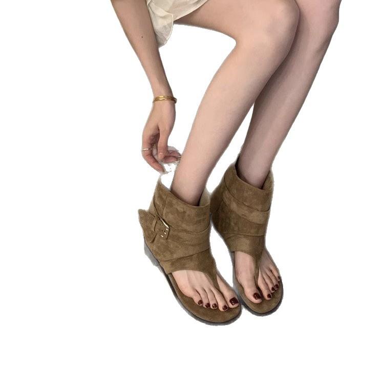 Great to wear! Cool boots women's 2025 new outer wear summer new small toe flat khaki sandals