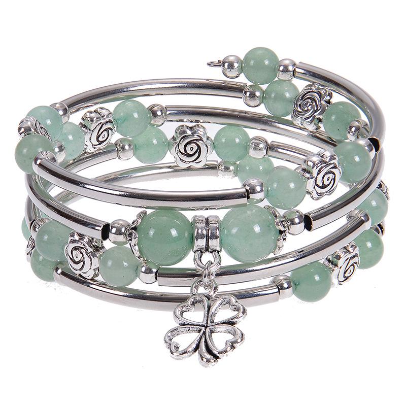 Pink Zebra Stone Multi-Layer Wrap Bracelet with Floral Pendant