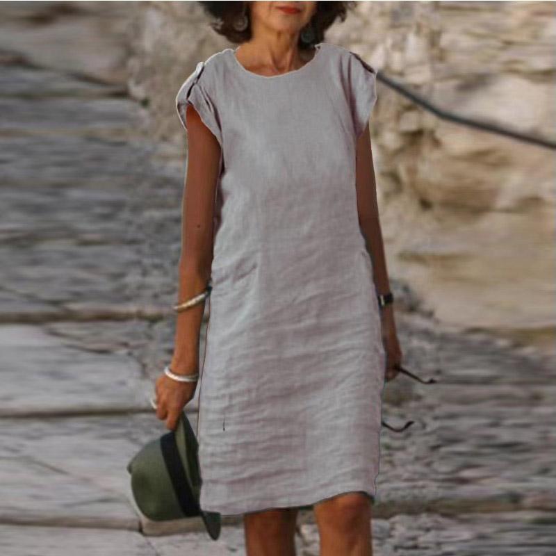 

Винтажные летние женские сине-белые платья с короткими рукавами, модные туники, женские повседневные однотонные свободные элегантные платья миди с круглым вырезом 2XL серый