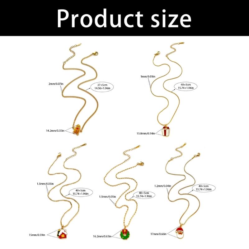 Lovely Cartoon Christmas Necklace Themed Pendant Collarbone Chain Neck Jewelry Gift For Women Holiday Party