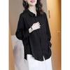 WTEMPO Black High End Shirts Women Spring Summer Stylish Long Sleeve Loose Large Size Turn-down Collar Button Tops