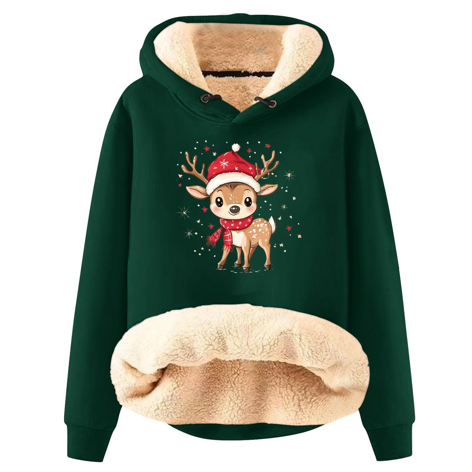 

Женская модная утепленная толстовка с капюшоном и рождественским принтом XXL