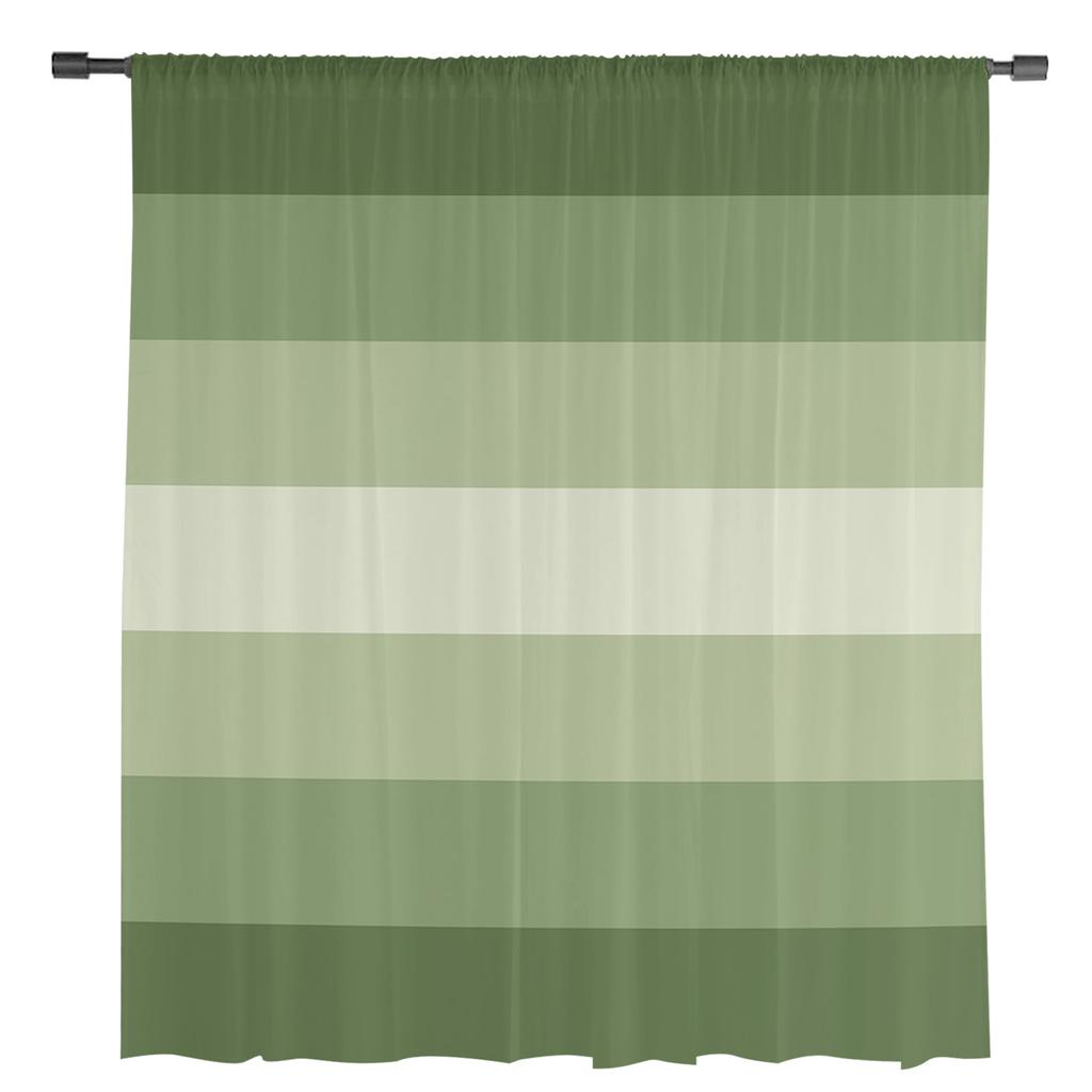 Sage Green Gradient Stripe Sheer Curtains for Living Room Decoration Window Curtains for Kitchen Tulle Voile Organza Curtains