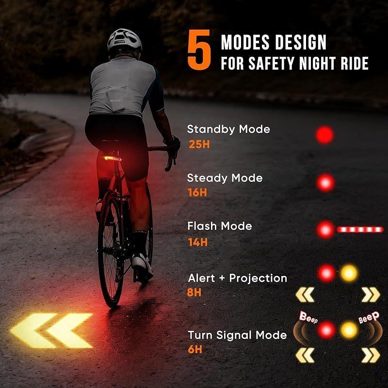 Bike Turn Signal Light with Remote, 120dB Horn & Ground Projection, Wireless LED Safety Warning Light for Bicycle
