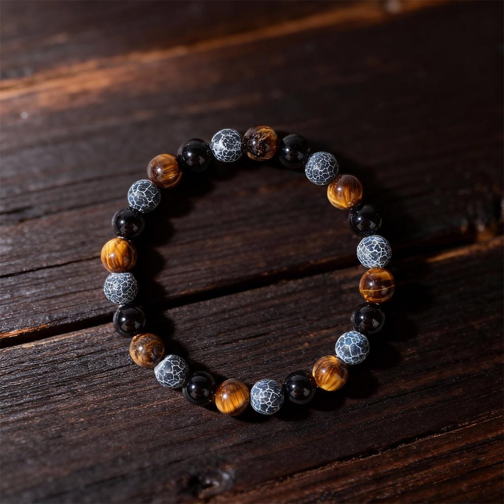Festive Gifts Tiger Eye Black Onyx Blue Cracked Stone Beaded Bracelet Minimalist Fashion Jewelry For Men Women Daily Wear Gift