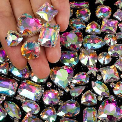 Strass à coudre sur griffe, 50 pièces, cristal à dos plat, réglage de broche en métal, verre acrylique, gemmes de couture
