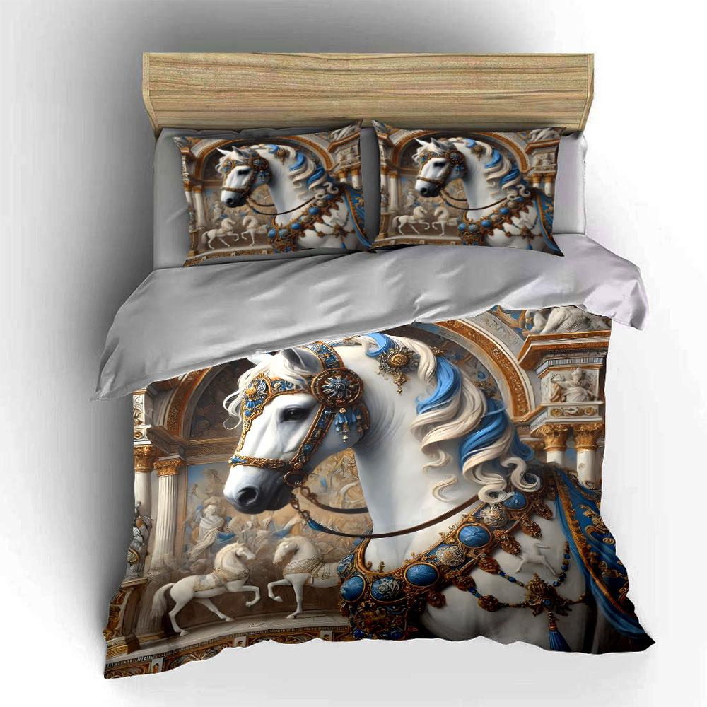 Majestic White Horse Design Bedding Duvet Cover Set  (1*Duvet Cover 2*Pillowcases, Without Duvet Insert)