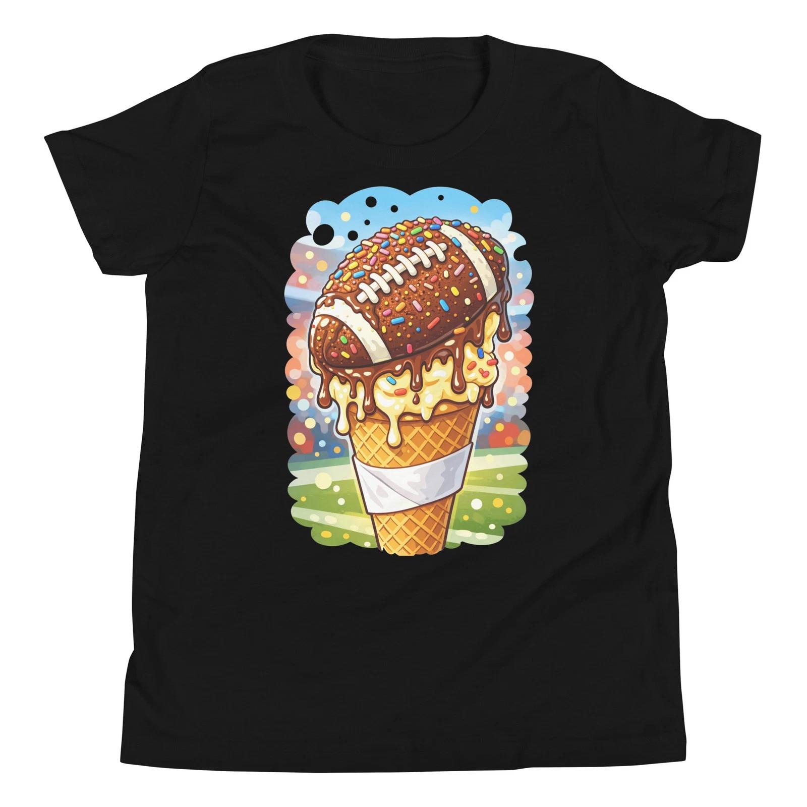 Football Ice Cream Drip With Sprinkles Funny Sports Dessert Youth T-Shirt 160