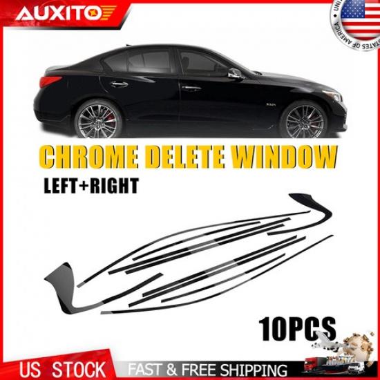 PreCut Chrome Delete Overlay For Infiniti Q50 Gloss Black Window Trim 2014-2024