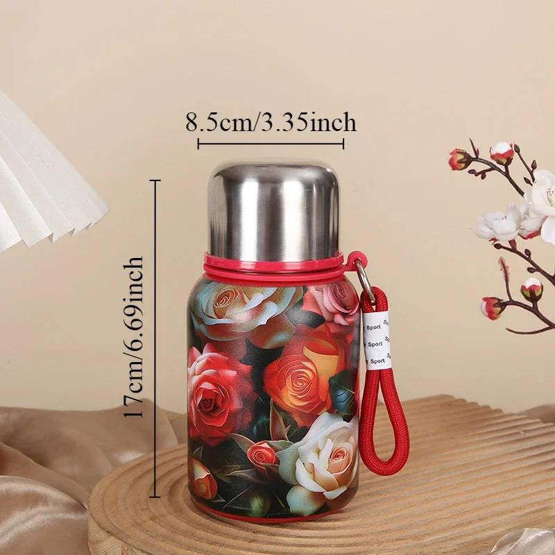 

Ретро и оживленный высококачественный термокружка с креативным узором розы, двухслойная чашка для воды, автомобильная переносная кружка для тушения на шнурке 501-600ml