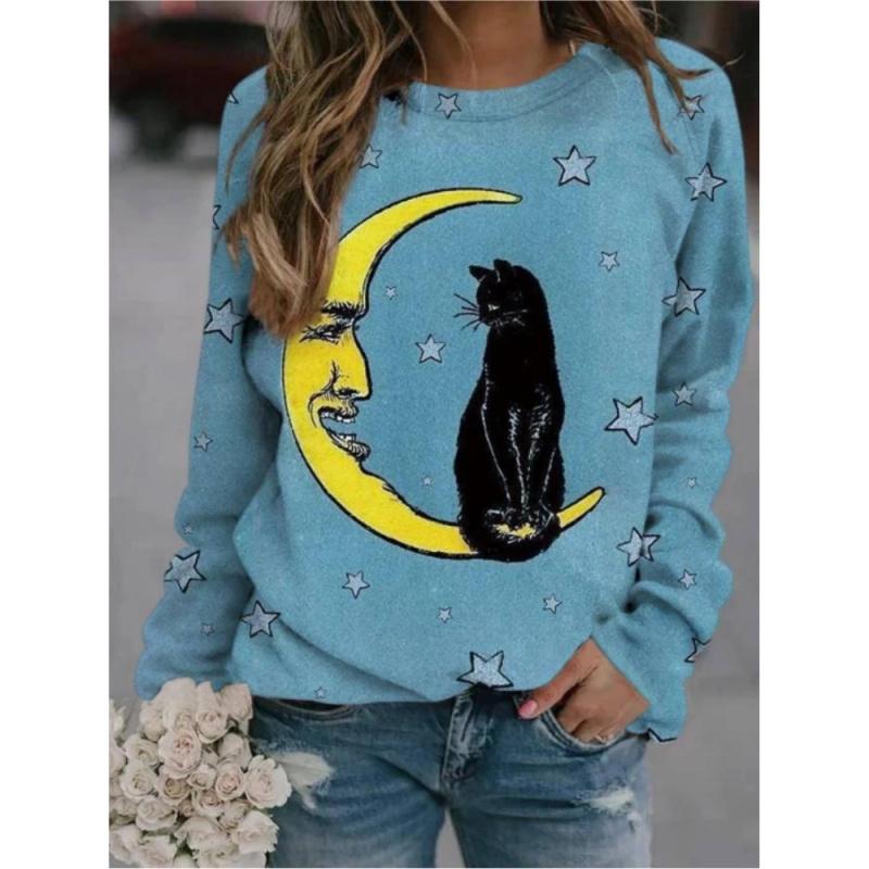 2023 Autumn and Winter New Cute Pet Women's Top Quirky Cow Printed Round Neck T-shirt Harajuku Casual Loose Long Sleeve Pullover