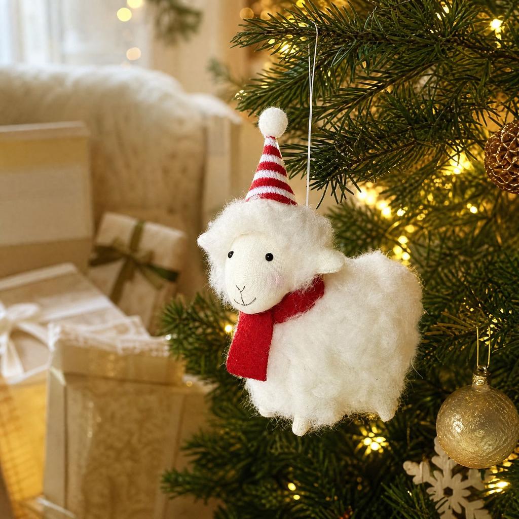 Lamb Plush Christmas Tree Ornament with Soft Wool, Decoration