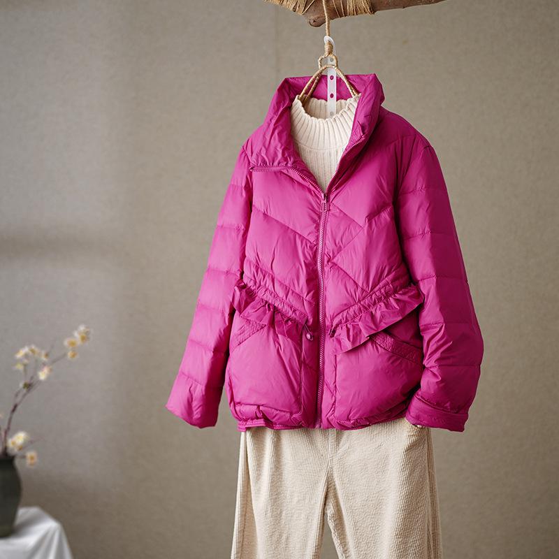 Women's 2023 Winter Korean Fashion Ruffle Collar Loose White Duck Down Jacket.