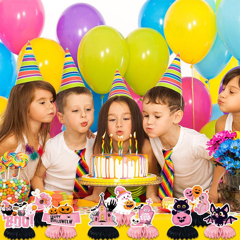 1Set Halloween Crafts Honeycomb Ornament Desktop Ghost Theme Table Decor Paper Birthday Party Decoration Spider Backdrop