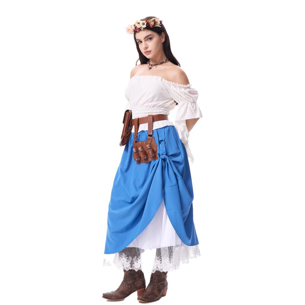 Women's Costume Off Shoulder Top Irregular Skirt Vintage Outfit With Decoration