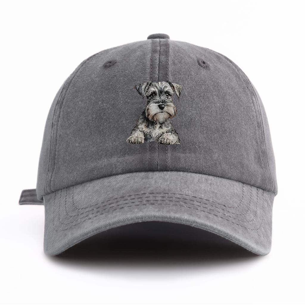 1pc Schnauzer Print Washed Baseball Cap for Adults  Minimalist Retro Style Casual Soft Adjustable Dad Hat Perfect As Gift