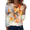 Women's Casual Long Sleeve Blouse with Leaves Print Round Neck Top for Everyday Wear