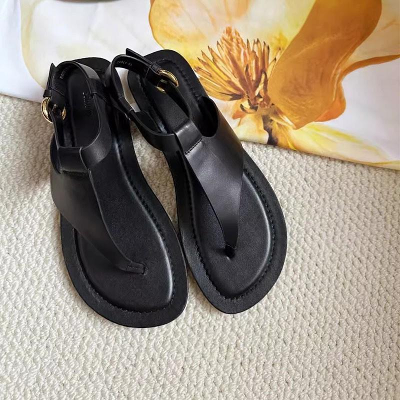 

Spot cowhide version~ retro beveled Roman sandals for women to wear flat-bottomed casual sandals pinched foot herringbone cool slippers 35