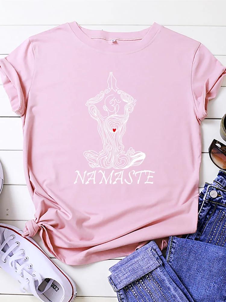 NAMASTE Yoga Women Print T Shirt Women Short Sleeve O Neck Loose Tshirt Summer Women Tee Shirt Tops Camisetas Mujer
