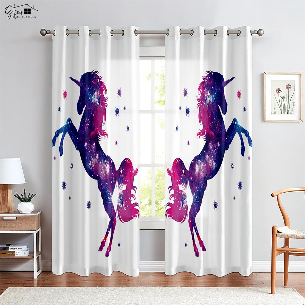 Adorable Cartoon Unicorn Starry Sky Rainbow Printed Drapes Children ' s Space Ornament Drapes Children ' s GiftHouseholdOrnament
