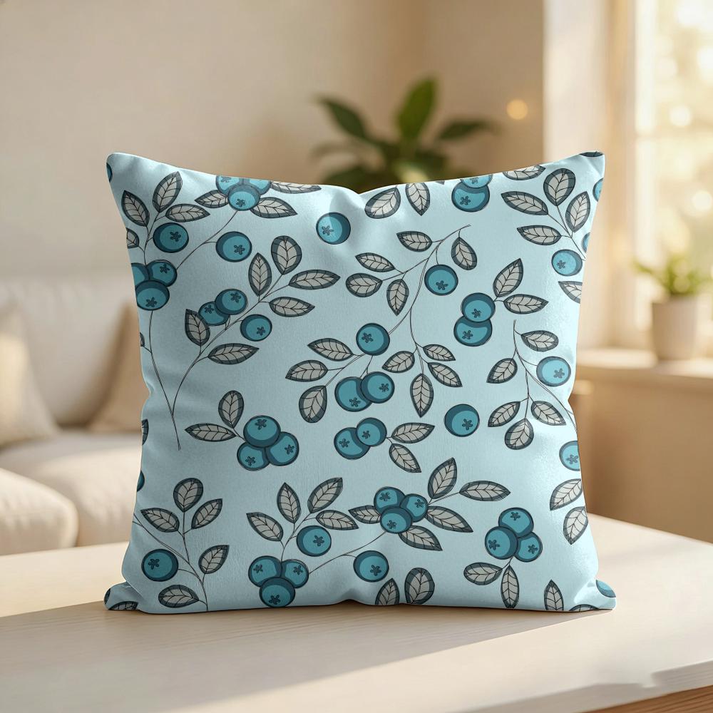 Blueberry Pattern Cushion Cover Silky Short Plush Invisible Zipper Dustproof Sofa Pillow Case For Home Decor