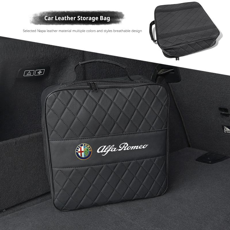 Bolsa de Almacenamiento de Cuero para Coche de Alta Capacidad Bolso de Mano para Maletero de Automóvil Para Alfa Romeo Giulietta 159 Mito Giulia Stelvio 147 156 Tonale Brera