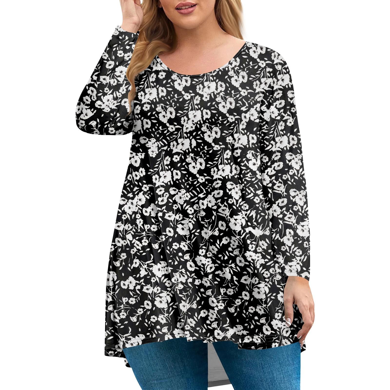 

Женский топ большого размера, рубашка с длинными рукавами и садовым воротником, модный повседневный топ с цветочным принтом XXXL чёрный