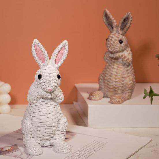 Yousheng Bunny Decoration Rattan Effect Resin Candle Holder Imitation Rattan Texture Easter Bunny Ornament Resin Figurine Home Table