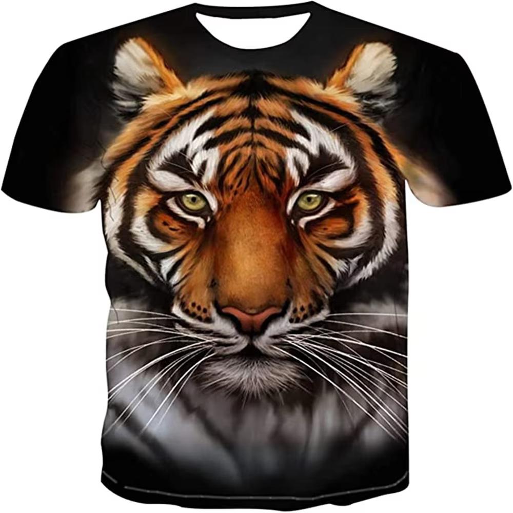 Boys' T-shirt Cool Tiger 3D Printed Children's Short Sleeved Round Neck Pullover, Outdoor Casual and Comfortable Children's Clothing