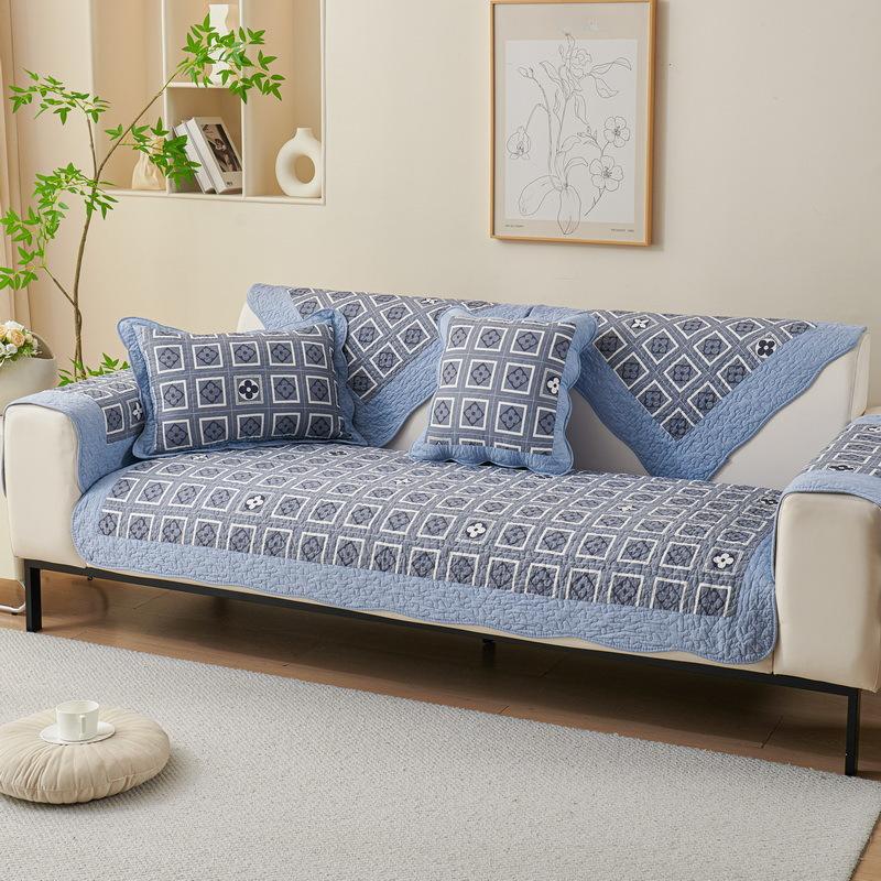 Pastoral Cotton Patchwork for All Seasons, Thickened Pure Cotton Cushion, Modern Non-slip Sofa Cushion, High-end Summer