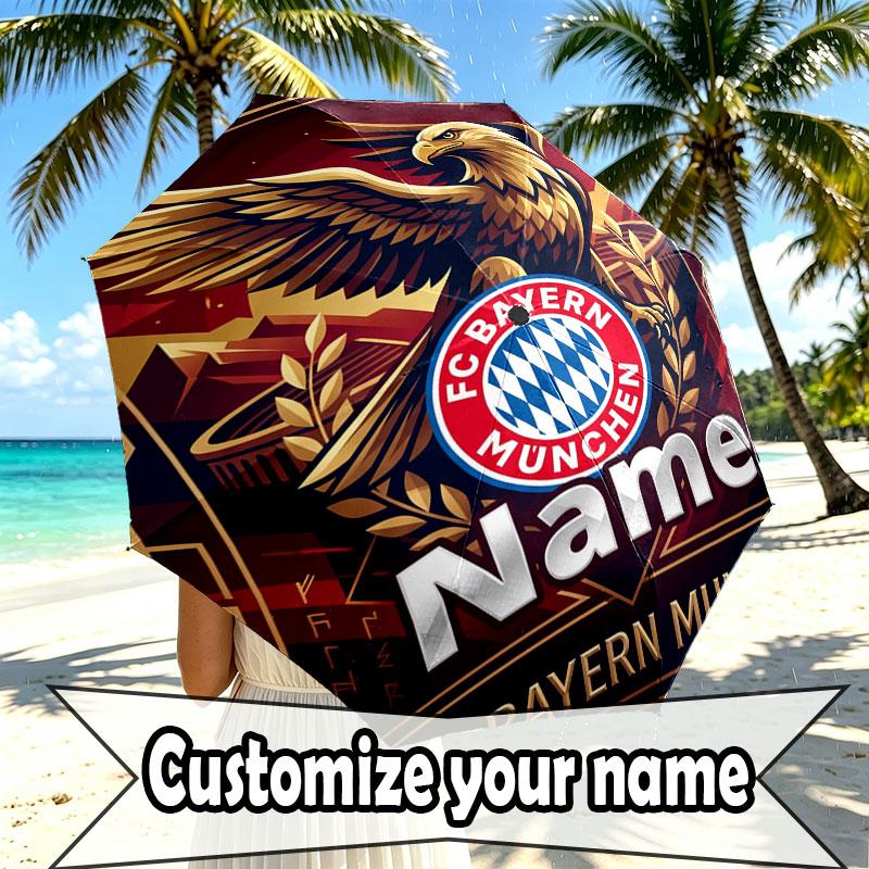 Custom Name Personalized FC Bayern Munich Print Umbrella, Auto Open Close, 8‑Rib Sturdy Frame, Commute Camping Hiking Use, Birthday Gift