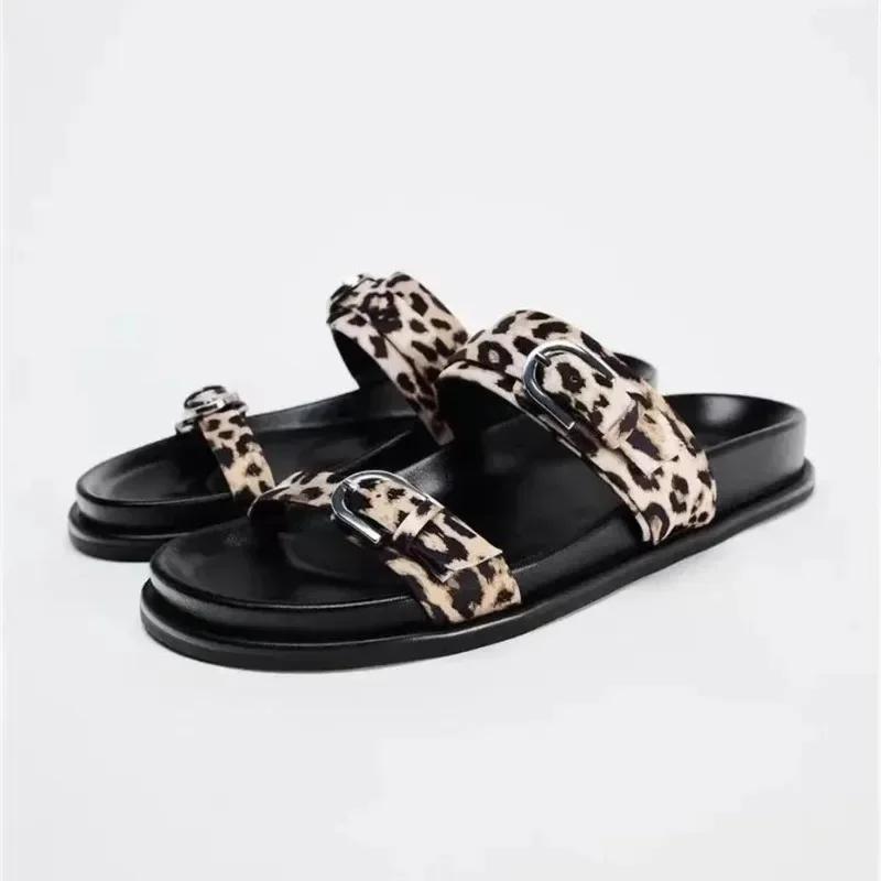 

Soleist Chic Leopard Print Platform Sandal for Woman Classic Buckle Design Casual Thick Bottom Ladies Beach Shoes Open Toe Flat Footwear 36 бежевый
