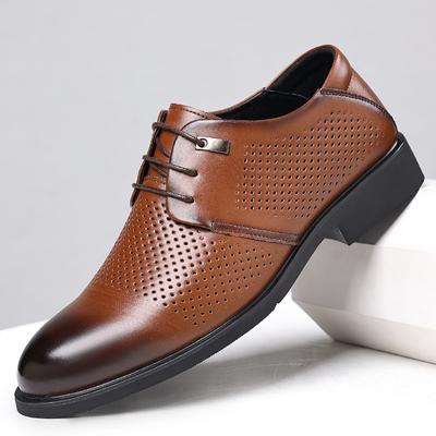 Brand Men Genuine Leather Summer Hollow Breathable Derby Shoes Fashionable Men Business Comfortable Office Lace Up Leather Shoes
