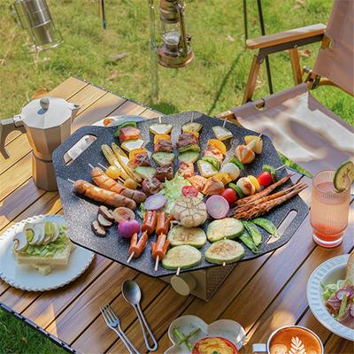 Koreanische Antihaft-Outdoor-BBQ-Gusseisen-Bratpfanne Achteck Camping Picknick Steak-Kochpfanne Küchenkochgeschirr Utensilien