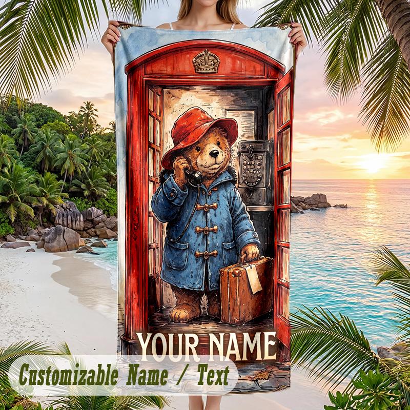 Paddington Beach Towel, Personalized Custom Text, Quick Dry Soft Large Towel For Swimming Pool Travel