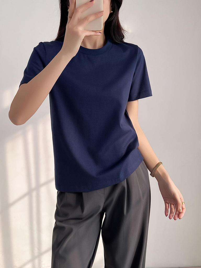 Women's Summer Loose-Fit Short Sleeve Round Neck T-Shirt - High Twist, Long-Staple Cotton, Wrinkle-Resistant.